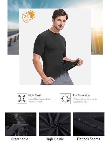 Dalavch 5 Pack Men’s Compression Shirts Short Sleeve Cool Dry Sports Athletic Workout Base Layer Undershirt T-Shirt Tops thumbnail 4