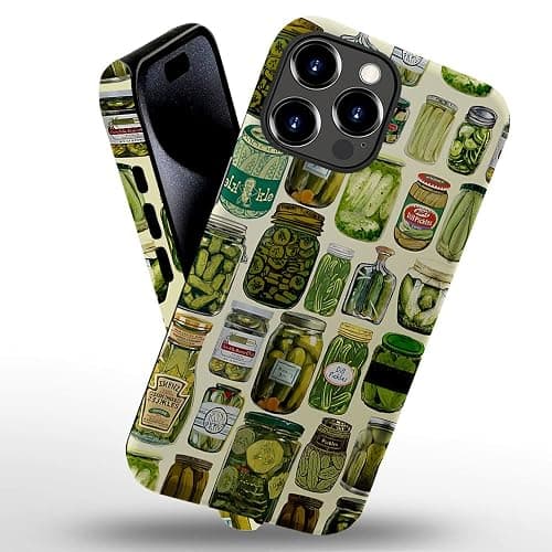 Case Compatible with iPhone 12,Scratch Resistant Hybrid 2-Layer Hard Shell Phone Case,Pickle Dill Collage Green thumbnail 2