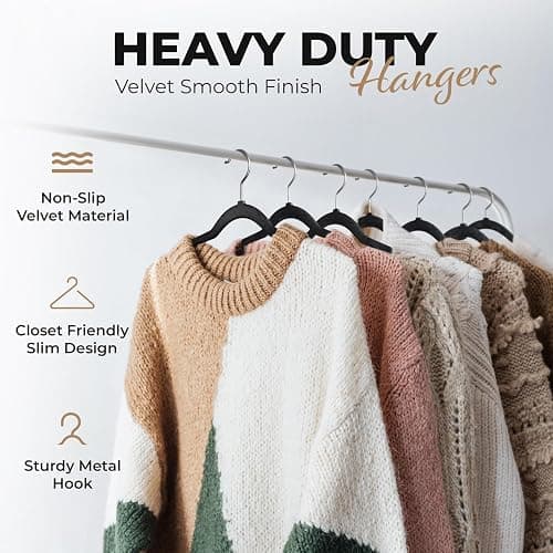 Our Modern Space 200 Pack Velvet Hanger for Shirt Pants Dresses Skirts Suits Jackets - Slim Space Saving Design - Standard Coat Hanger - Sturdy & Durable Design with Shoulder Grooves Hook thumbnail 3