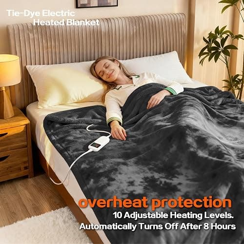 Cushious Electric Heated Blanket Throw 50''x60''Size Faux Fur Heating Blanket 10 Heating Settings, 1-8h Timer & Overheat Protection, Machine Washable, Soft Flannel and Sherpa Full Body Warmth thumbnail 4