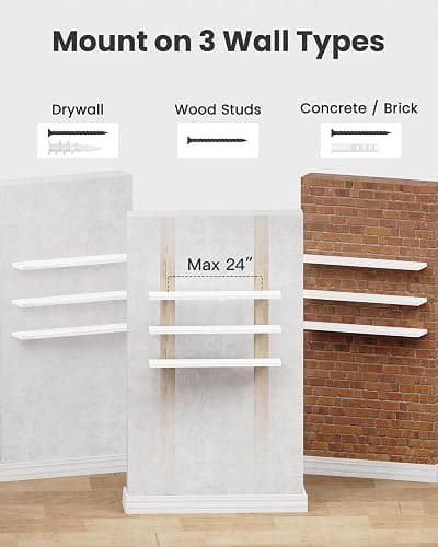 AMADA HOMEFURNISHING 47.2" L Floating Shelves, Wall Shelves Set of 3 for Bathroom/Living Room/Bedroom/Kitchen, White Floating Shelves for Wall Decor with Invisible Brackets - AMFS55W thumbnail 8