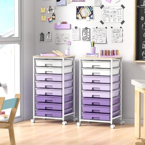 SYKIARIOL Rolling Cart with Drawers,Utility Cart With 8 Drawers and Wooden Tabletop for Living Room,Classroom,Bedroom,Bathroom,Dorm,Office,Purple thumbnail 8