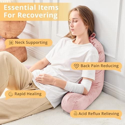 Sasttie Reading Pillow, Velvet Back Pillow for Bed Sitting Up, Adult Back-Rest Support Cushion with Arms for Sit Up on Couch, Sofa, and Floor, Dorm Essentials, Reading Accessories, Pink thumbnail 6
