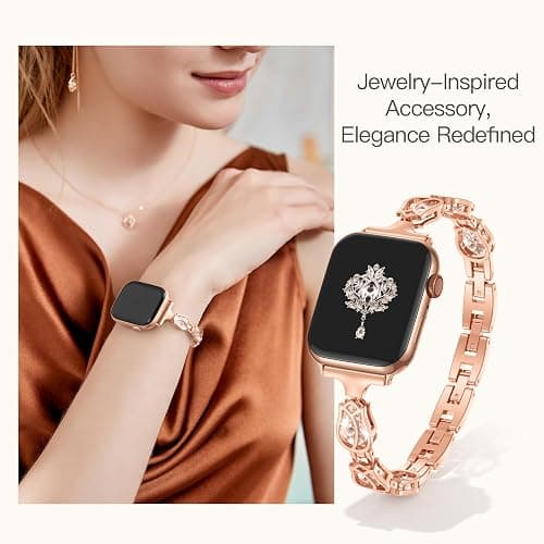 Maledan Rose Diamond Metal Bands Compatible with Apple Watch Series 11/10/9/8/7/6/5/4/3/2/SE/Ultra Women, Stylish Bling Jewelry Bracelet Replacement Bands for iWatch 38mm 40mm 41mm 42mm 44mm 45mm 46mm thumbnail 6