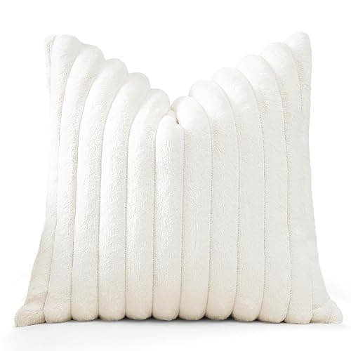 Sungeek Set of 1 White Faux Rabbit Fur Cushion Cover 40x40 cm, Soft Cozy Plush Striped Decorative Throw Pillow Covers 16x16 Inch Velvet Square Pillowcases for Sofa Bedroom thumbnail 8