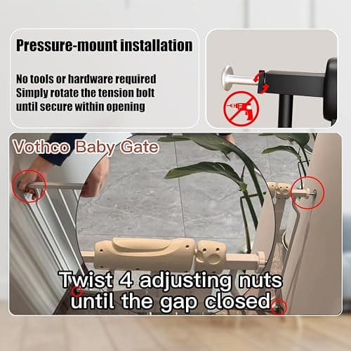 Vothco Wide Baby Gate 67-71.5 Inch Heavy Duty Steel Safety for Stairs, Pressure-Mounted Indoor Dog, No Drilling, Modern Home Design, Black thumbnail 8