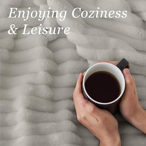 BEDELITE Fleece Throw Blanket for Couch - 300GSM Soft & Warm Fluffy Light Grey Blanket, Decorative and Giftable Striped Blankets for Women, Men, 50"x60" thumbnail 4