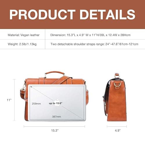 ECOSUSI Backpack for Women Briefcase Messenger Laptop Bag Vegan Leather Satchel Work Bags Fits 15.6 inch Laptops, Brown thumbnail 6