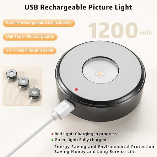 3PCS Picture Lights, Rechargeable Battery Magnetic Poster Lights with 3 Color Temps&12 RGB, Dimmable and Timer Metal Art Light for Display, Wall, Artwork, Gallery (Black) thumbnail 3