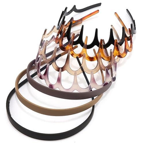 VELSCRUN Headbands for Women Girls, Comfortable Square Headband for Glasses Wearers, Zig Zag Plastic Comb Claw Wavy Hair Band with Teeth, 90s Accessories for Women Diademas Para Mujer Black Brown B thumbnail 8