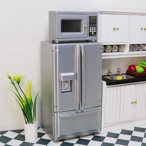Miniature Microwave Dollhouse Accessories Oven Mini Kitchen Furniture Appliance 1:12 Mini House Decoration Model Decor High Simulation Accessories Ornaments (Silver) thumbnail 5