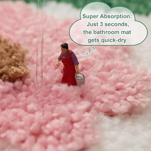 ORTIGIA Cute Green Bathroom Rug Checkered Pink Floral Bath Mat Soft Microfiber Non Slip Washable Absorbent Rugs for Laundry Sink Floor Decor, 20x32 inch thumbnail 5