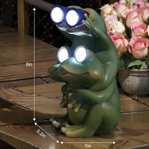 Juliahestia Garden Decor Outdoor Statue: Yard Frog Solar Figurines Patio Animal Art Home House Outside Decorations Porch Lawn Ornaments Gardening Gifts Ideas for Women Mom Mother Grandma Birthday - Frog Statue thumbnail 2