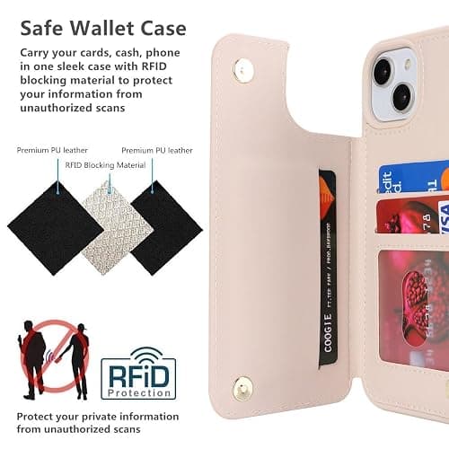 iCoverCase Compatible with iPhone 15 Wallet Phone Case with Card Holder for Women Men, [RFID Blocking] Card Slots PU Leather Protective Wallet Case 6.1 Inch (Beige) thumbnail 4