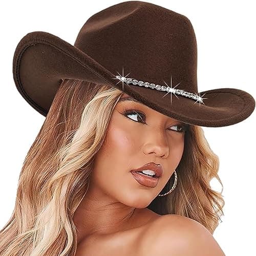 IZUS Women Sparkly-Rhinestone Western-Cowgirl-Hat Glitter-Bling Cowboy-Hat Felt-Rodeo-Hat for Disco-Party Medium/Large - Image 1