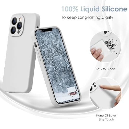 CALOOP Slim-Fit for iPhone 13 Pro Max Case,Skin Soft Liquid Silicone,Sturdy Hard Frame Shockproof Cover with Anti-Scratch Microfiber Lining,Full Protection for Screen and Lens, 6.7 inch(White) thumbnail 4