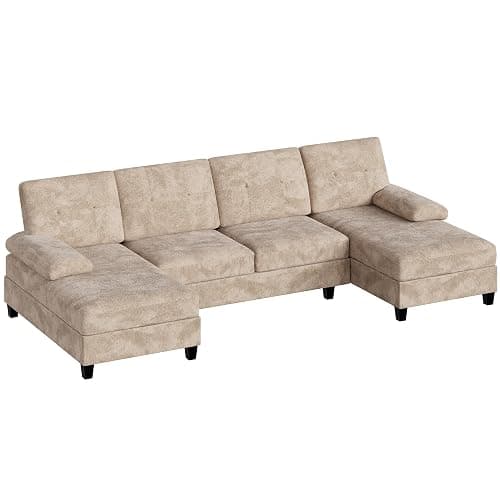 U-Shaped Sectional Couches for Living Room, 4 Seat Sofa with Double Chaise Lounges,Solid Wood Frame Sectional Sofa for Apartment,Beige thumbnail 3