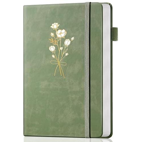 Ovesmusl Journal for Girls Women Journals for Writing 100GSM A5 Leather Notebook for Girls Ages 8-12 College Ruled 192 Pages Flower Diary with Heart-Shaped Shadow 8.3" x 5.7", Green - Image 1