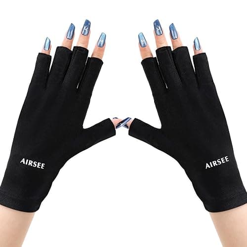 AIRSEE UV Gloves for Nail Lamp,Professional UPF50+ UV Protection Gloves for Manicures Nail Art,Fingerless Gloves That Shield Skin from The Sun and Nail Lamp (Black) - Image 1