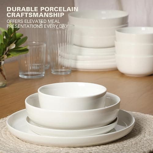 Gibson Home Oslo Porcelain Chip and Scratch Resistant Dinnerware Set, Service for 4 (16pcs), Ceramic Plates and Bowls Dishes Sets, White - Microwave and Dishwasher Safe thumbnail 5