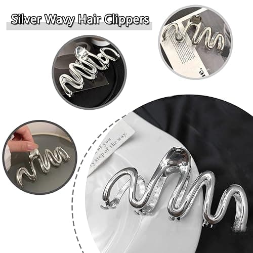 Muumoo Wavy Irregular Shape Metal Hair Clip, 1Pcs Silver Shark Claw Non-slip Head Clip - Elegant Hair Accessories for Daily Hair Accessories Decorations thumbnail 4