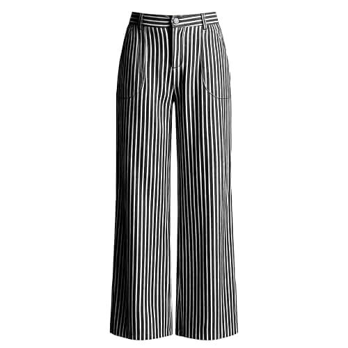 Wkishenl Fashion Striped Linen Pants for Women High Waisted Straight Leg Palazzo Trousers Casual Wide Leg Pant with Pockets thumbnail 6