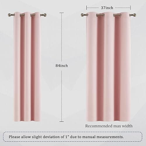 DUALIFE Solid Pink Curtains 84 Inches Long Baby Pink Blackout Curtain Panels/Drapes for Girls Bedroom Decor Grommet Room Darkening Thermal Insulated for Baby Nursery 42''x 84'' Set of 2 Panels thumbnail 2