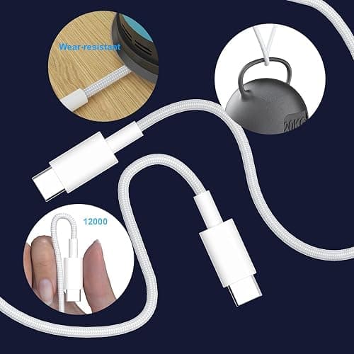 Fast Charger for 15 16 17 Pro Max, 10FT Nylon Braided USB C to C Charging Cable Cord & 20W Dual Port USB C Fast Charger Block for Phone 17 16 15 Pro Max/17 16 15/15 Plus,Android Phone-White thumbnail 3