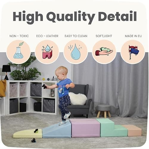 IGLU Soft Play Corner Climber Montessori Foam Blocks for Toddlers 1 Year Old with 5 Shape Forms Equipment for Kids in Pastel Colors thumbnail 7