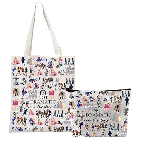 2PCS Broadway Musical Theatre Gift Makeup Bag and Tote Bag I'm Not Dramatic I'm Theatrical Theatre Gift Broadway Fan Cosmetic Bag Zipper Pouch Canvas Tote Bag with Inner Pocket Theatre Fans Gift - Image 1