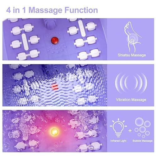 Foot Spa Bath Massager with Heat Bubbles and Vibration Massage and Jets, 16 OZ Calming Lavender Foot Soak Epsom Salt, MoodRelish Foot Soaker With Red Light, 22 Massage Rollers, Adjustable Temp -Purple thumbnail 3