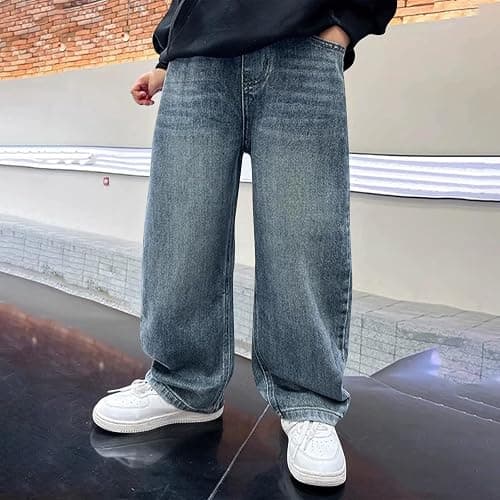 Boys Baggy Jeans Straight Wide Leg Jean Kids Fashion Elastic Waist Denim Pants with Pocket Trendy Preppy Teen Clothes thumbnail 2