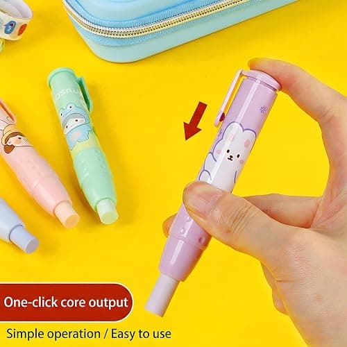 Retractable Pencil Erasers, Pen-Style Erasers, Cute Erasers for Pencils with Refills, Fun Click Erasers, Back to School Stationery Supplies (Purple) thumbnail 2