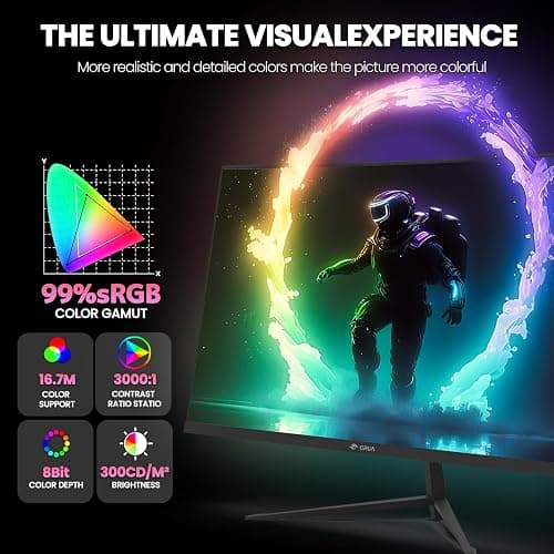 CRUA 24" FHD 1080P 200Hz Curved Gaming Monitor, FreeSync, Wall Mount, Black | Low Motion Blur, DP/HDMI, 99% sRGB Color, Eye Care, and 75x75mm Wall Mount for Esports, Console Gaming, Study, and Daily Work thumbnail 5