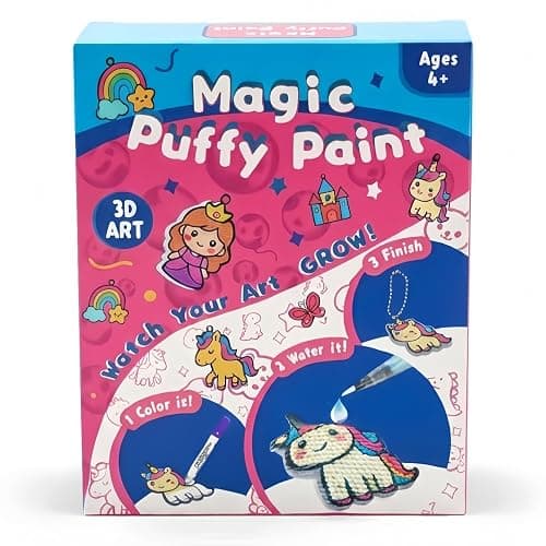 SJHSJH Aqua Puffs 3D Art Kit for Kids, Mess-Free Paint by Number Crafts with Princesses & Unicorns, DIY Color & Inflate Activity Set, Creative Travel Toy & Gift for Girls & Boys Ages 4-10 - Image 1