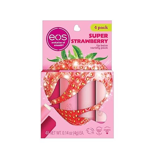 eos Lip Balm Gift Set- Super Strawberry, Limited-Edition Lip Moisturizer, Variety Pack, 0.14 oz, 4-Pack - Super Strawberry - 0.14 Ounce (Pack of 4)