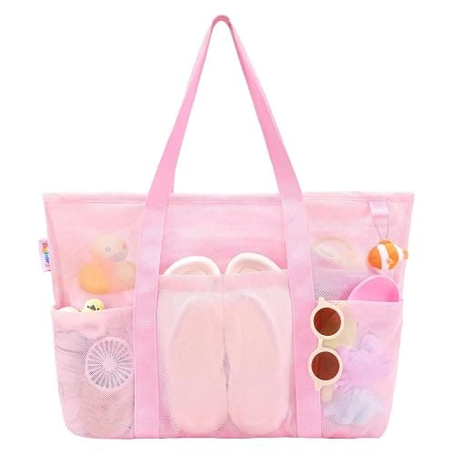 Tagitary Mesh Beach Bag with Zipper Large Beach Tote Waterproof Sandproof with 8 Pockets for Toys Pool Bag Beach Accessories - Image 1