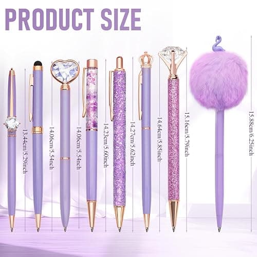 WEMATE 8Pcs Ballpoint Pens Set Purple Pens Set Purple Ballpoint Pen Bling in Black & Blue Ink Metal Crystal Diamond Pen for Journaling Glitter Fancy Pens Gifts for Women Wedding Office thumbnail 2