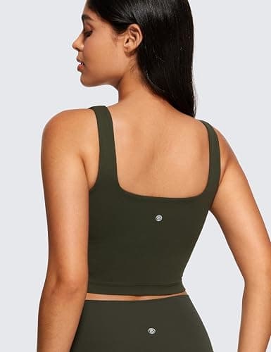 CRZ YOGA Butterluxe Square Neck Crop Tank Tops for Women - Workout Longline Sports Bras Padded Yoga Camisole thumbnail 2