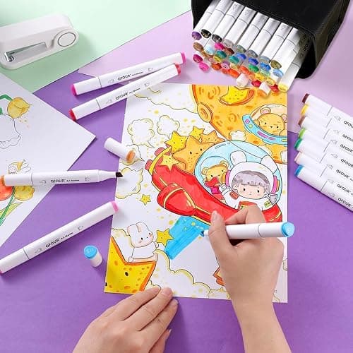 QFOUR Alcohol Markers Brush Tip, 122Pcs Coloring Markers Set, Brush & Chisel Tip Drawing Art Pens for Adults and Kids Coloring Illustration, Sketching, Drawing, Card Making thumbnail 9