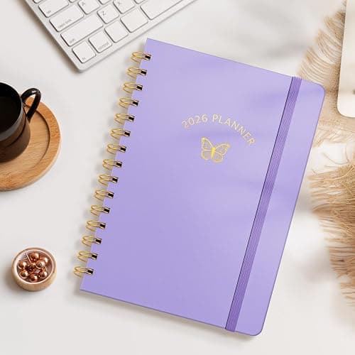 Hardcover 2026 Planner Daily Weekly and Monthly, Jan.2026 - Dec.2026, Spiral Calendar 2026 Agenda Planner Book for Teacher Student College, Monthly Tabs, 6 "x 8.5", Purple thumbnail 2