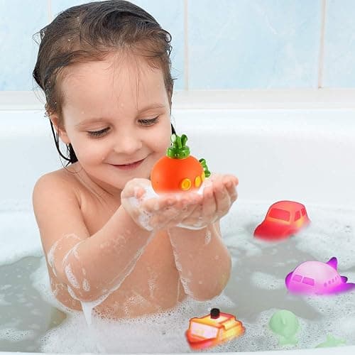 6 Packs No Hole Boat Bath Toy Set, Light up Changing Color in Water, Floating Rubber Bathtub Toys for Baby Toddler Infant Boy Girl Kid Play, Led Growing Pal in Shower Bathroom Tub or Swimming Pool thumbnail 3