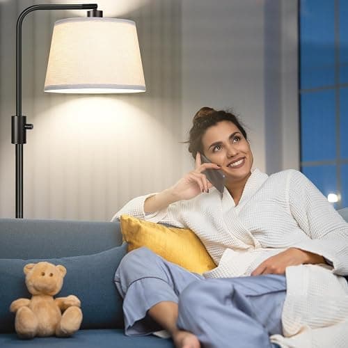 【Upgraded】 Dimmable Floor Lamp, 1000 Lumens LED Edison Bulb Included, Arc Floor Lamps for Living Room Modern Standing Lamp with Linen Shade, Tall Lamp for Bedroom Office Dining Room- Black thumbnail 8