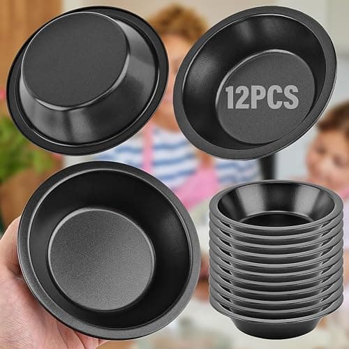12 Pack 5 inch Mini Pie Pans Reusable Small Round Pie Pans Carbon Steel for Baking Cake Bread Meat Dessert Fruit Pumpkin Pies Egg Tart thumbnail 6