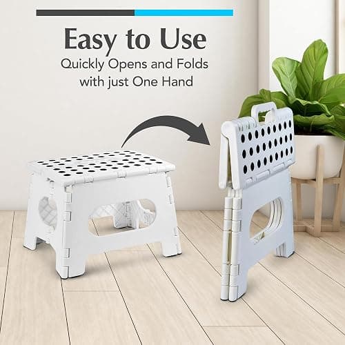 Handy Laundry Folding Lightweight Step Stool - Sturdy Enough to Support Adults and Safe Enough for Kids - Opens Easy with One Flip - Great for Kitchen, Bathroom or Bedroom (White - 9 Inch) thumbnail 4