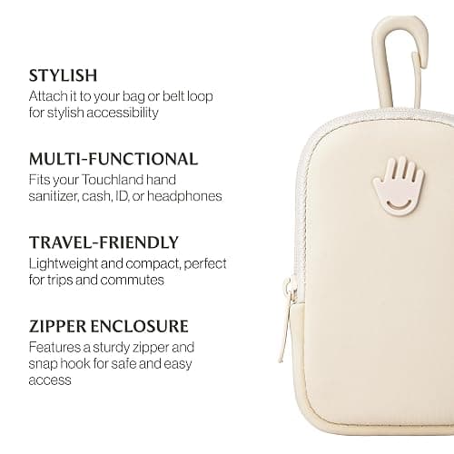 Touchette Zippered Pouch, Attachable Fashion Accessory with Snap Hook for Touchland Hand Sanitizer 1FL OZ., Ivory thumbnail 5