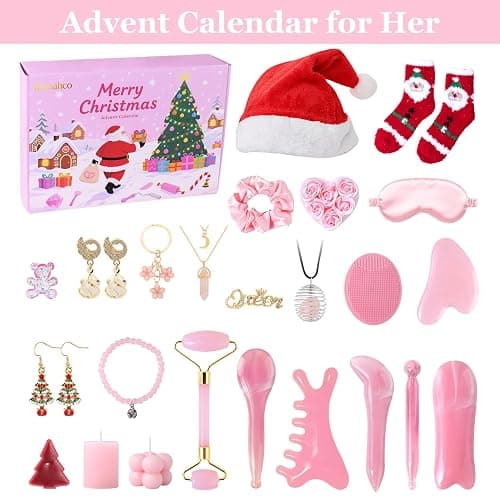 Advent Skincare Calendar for Teen Girls Women 2025, Christmas Gifts For Women24 Days Useful Beauty Blind Box Gifts, Gua Sha Facial Tools, Jade Roller Set, Spa, Jewelry, Scented Candles, Fuzzy Socks Gadget Tool for Mom Wife Daughter Sister thumbnail 9