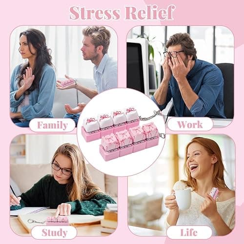 2 Pcs Keyboard Fidget Toys for Adults, Cute Bear Fidget Keyboard Clicker Keychain Pink Bow Cube Button Finger Clicker Toy for Anxiety ADHD Stress Relief Gift (Pink, White) thumbnail 5