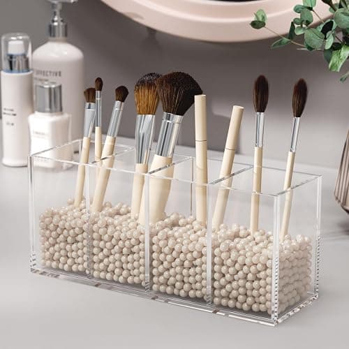 NIUBEE Acrylic Pen Holder 4 Compartments, Clear Pencil Organizer Cup for Countertop Desk Accessory Storage - 4 Cube - Clear thumbnail 4