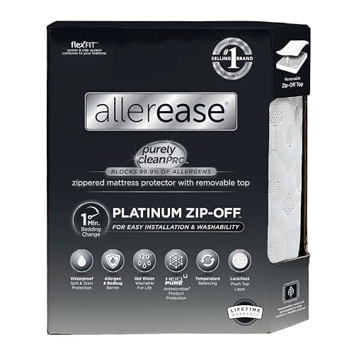 AllerEase Platinum Zip-Off Top Waterproof Mattress Protector King 360 Degree Zipper Particle Barrier Temperature Balancing Luxurious Plush Top Separately Machine Washable Mattress Cover (White) - Image 1